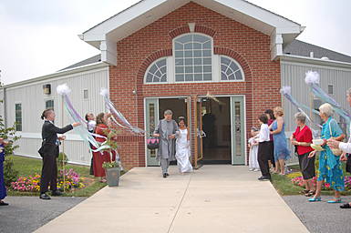 View larger image throwing rice on bride and groom
